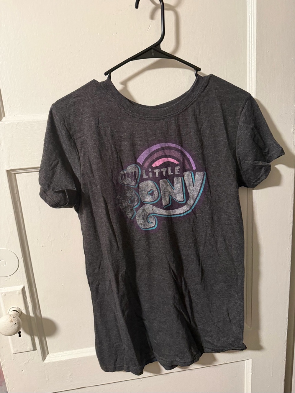NWOT Mad Engine My Little Pony Distressed Retro Logo Charcoal Tee Juniors Sz XL